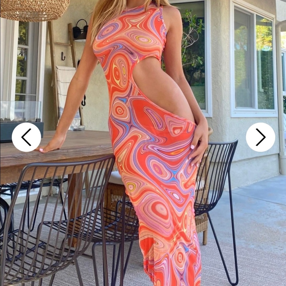 Marble Print Sheer Maxi Dress